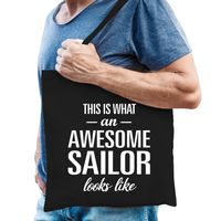 Awesome sailor / geweldige matroos cadeau tas zwart voor dames en heren - thumbnail