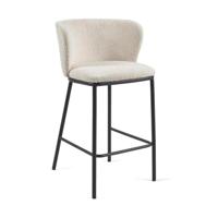 Kave Home Ciselia barkruk H65 bouclé Wit poot zwart