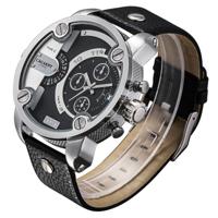 CAGARNY 6818 modieuze DZ stijl grote Dial dubbele klok Quartz beweging Sport polshorloge met lederen Band & kalender functie voor mannen (zwarte Band