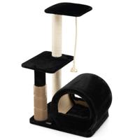 Kattenboom met 3 Niveaus/Zitstok/Springplatform/Comfortabele Condo/Klimrek voor Katten Binnenshuis/Borstel/Sisalpaal Zwart