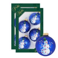 8x stuks luxe glazen kerstballen 7 cm blauw met sneeuwpop - thumbnail