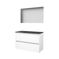 Basic-Line Basic 46 badkamermeubelset - 100x46cm - greeploos - 2 lades - hardsteen wastafel - 0 kraangaten - Spiegel - MDF lak Ice White 1813042 - thumbnail