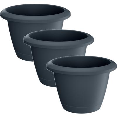 Respana bloempot - 3x - antraciet - 39 cm - inclusief onderzetter - kunststof - plantenpot - Woon/tu