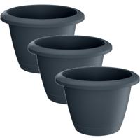 Respana bloempot - 3x - antraciet - 39 cm - inclusief onderzetter - kunststof - plantenpot - Woon/tu Respana bloempot - 3x - antraciet - 39 cm - inclusief onderzetter - kunststof - plantenpot - Woon/tu