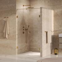 Brauer Void - Carving Nisdeur - 2-Delig - Helder Glas - 120 x 200 cm - Omkeerbaar - met Draaideur 60 cm - Aan Muur - incl. Glascoating - PVD Goud Geborsteld