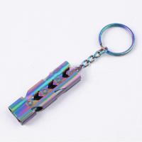 Outdoor high-decibel roestvrijstaal Self-Protection dubbele buis Survival Whistle met sleutel ring (BlackColor Titanium)