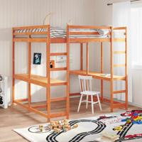 Hoogslaper met bureau en ladder grenenhout wasbruin 180x200 cm