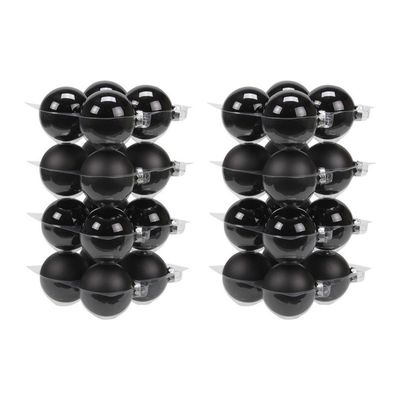 32x Zwarte glazen kerstballen combi 8 cm mat/glans