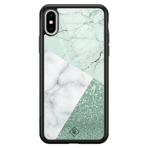 iPhone XS Max glazen hardcase - Minty marmer collage