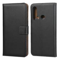 Lederen horizontale Flip holster voor Huawei P20 Lite 2019 met magnetische sluiting en beugel en kaartsleuf en portemonnee (zwart)