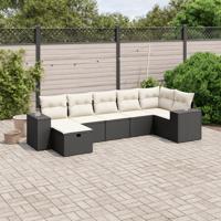 7-delige Loungeset met kussens poly rattan zwart