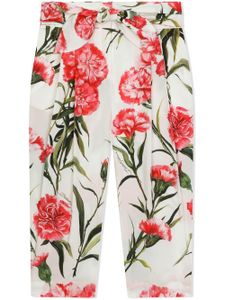 Dolce & Gabbana Kids pantalon ceinturé à fleurs - Blanc