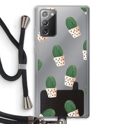 Cactusprint roze: Samsung Galaxy Note 20 / Note 20 5G Transparant Hoesje met koord