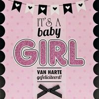 Geboorte Kaart 'It's a Baby Girl' Roze - thumbnail