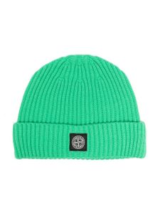 Stone Island Junior bonnet en laine à patch logo - Vert