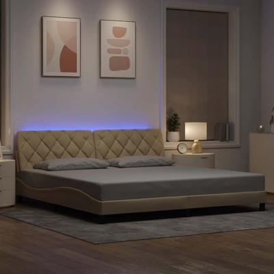 Bedframe met LED zonder matras 200x200 cm stof crèmekleurig