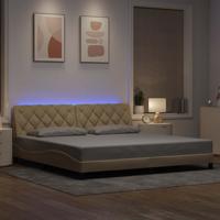 Bedframe met LED zonder matras 200x200 cm stof crèmekleurig