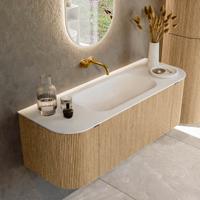 Badmeubel Mondiaz Kurve | 130 cm | Meubelkleur Oak | Wastafelkleur Talc | Midden spoelbak | Zonder kraangaten