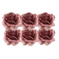 6x Oud roze decoratie bloemen rozen op clip 14 cm