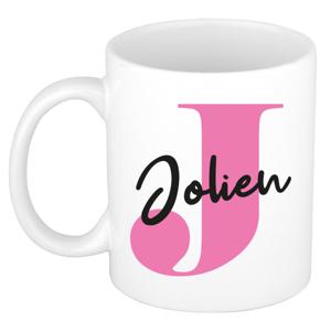 Naam mok Jolien - roze - wit - keramiek - 300 ml - verjaardag/cadeau beker