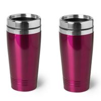 2x stuks rVS Warmhoudbeker/warm houd beker metallic fuchsia roze 450 ml