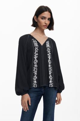 Blouse met contrasterende borduursels - BLACK - XL
