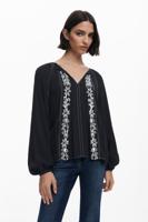 Blouse met contrasterende borduursels - BLACK - XL
