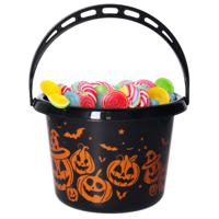 Trick or treat snoep emmertje - pompoen thema - zwart - 18 x 16 cm - Halloween snoepjes ophalen