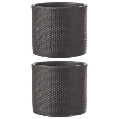 Mica Decorations Bloempot - 2x stuks - antraciet - relief - keramiek - D14 x H13 cm - plantenpotten