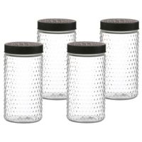 Voorraadpot/bewaarpot Roma - 4x - 1.5L - glas - zwart - D12 x H22 cm - thumbnail