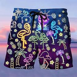 Voor heren Boardshorts Zwemshorts Lange zwembroeken Trekkoord met Mesh-voering Elastische taille Flamingo Grafische prints Sneldrogend Korte Casual Dagelijks Feestdagen Hawaii Boho Geel Rood Lightinthebox