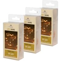 Draadverlichting - Set van 3x stuks - lichtsnoer - 20 led lampjes - warm wit - 100 cm - op batterij