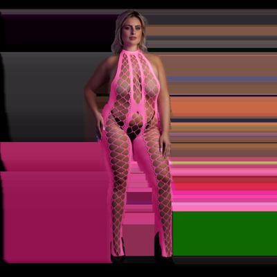 Ouch! by Shots Bodystocking met Halterneck - Plus Size - Neon Roze