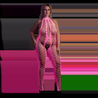Ouch! by Shots Bodystocking met Halterneck - Plus Size - Neon Roze