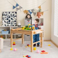 2-In-1 Kindertafel met Omkeerbaar Tafelblad Speeltafel van Grenenhout met Zijstang en Papierrol Activiteitstafel voor Kinderen 3+ (Natuur)