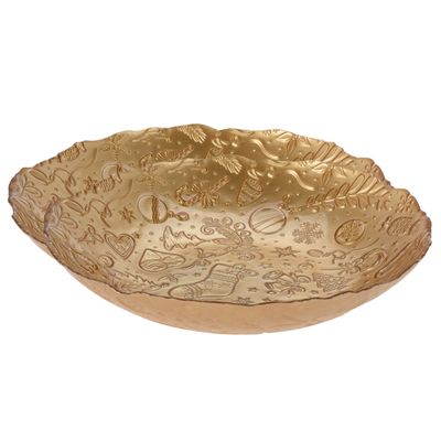 2x stuks glazen decoratie schalen/fruitschalen goud rond D30 x H6 cm