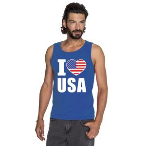 Blauw I love USA/ Amerika fan singlet shirt/ tanktop heren