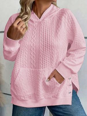 Bon&Bon Women's Plus Size Textured Raglan Sleeve Hoodie - Black Pullover Pink / 1XL