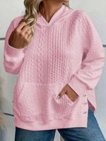 Bon&Bon Women's Plus Size Textured Raglan Sleeve Hoodie - Black Pullover Pink / 1XL