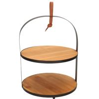 Etagere 2-laags van bamboe B21 x H26 x D21 cm - Ronde etagere - High Tea serveerplateau