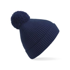 Gebreide Wintermuts met pom pom donkerblauw