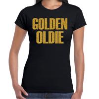 Verkleed T-shirt dames - golden oldie -  zwart - glitter goud - themafeest fout/goud/stout