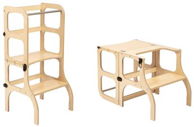 Ette Tete Leertoren Step'n Sit | Inklapbaar tot tafel en stoel | Naturel met messing