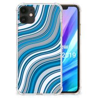 Apple iPhone 11 Doorzichtige Silicone Hoesje Waves Blue - thumbnail