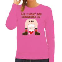 Foute Kersttrui/sweater voor dames - all I want is - roze - blote kont - kerstman - thumbnail