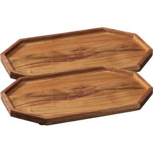 Kaarsenbord/decoratie dienblad - 2x - mangohout - 40 x 25 x 2 cm - achthoek - serveerschaal