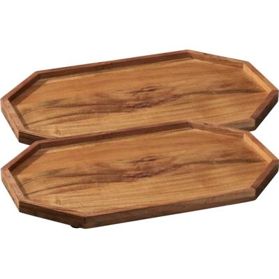 Kaarsenbord/decoratie dienblad - 2x - mangohout - 40 x 25 x 2 cm - achthoek - serveerschaal