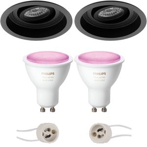 Pragmi Domy Pro - Inbouw Rond - Mat Zwart - Verdiept - Kantelbaar - Ø105mm - Philips Hue - LED Spot Set GU10 - White and Color Ambiance - Bluetooth