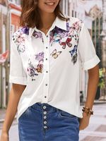 Butterfly Loose Shirt Collar Casual Blouse - thumbnail
