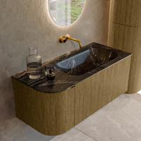 Badmeubel Mondiaz Kurve-Dlux | 105 cm cm | Meubelkleur Dusk | Wastafelkleur Lava | Solid surface | Wasbak rechter zijde spoelbak | Zonder kraangat(en)